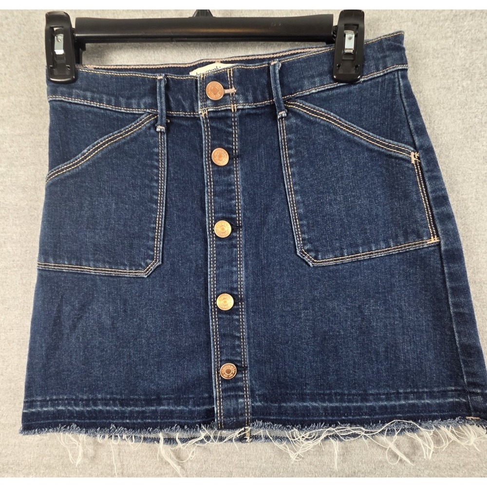 Abercrombie Kids Denim Skirt Girls 13/14 Button Up Fringe Dark Wash Boho Stretch